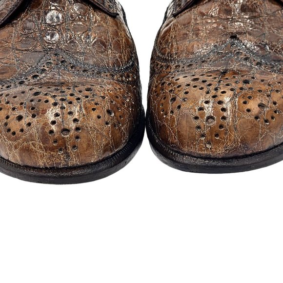 Vintage Full Alligator Italy A.Testoni Men's 8.5 Bronze Brown Exotic Dress Shoes - Picture 4 of 14